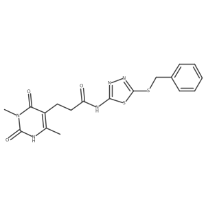 N-(5-(benzylthio)-1,3,4-thiadiazol-2-yl)-3-(3,6-dimethyl-2,4-dioxo-1,2,3,4-tetrahydropyrimidin-5-yl)propanamide Structure