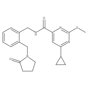 6-cyclopropyl-2-(methylsulfanyl)-N-({2-[(2-oxopyrrolidin-1-yl)methyl]phenyl}methyl)pyrimidine-4-carboxamide结构式