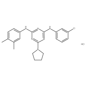 N2-(3-chlorophenyl)-N4-(3,4-dimethylphenyl)-6-(pyrrolidin-1-yl)-1,3,5-triazine-2,4-diamine hydrochloride结构式