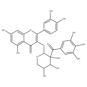 2-(3,4-Dihydroxyphenyl)-5,7-dihydroxy-3-(((2S,3R,4S,5S)-3,4,5-trihydroxy-3-(3,4,5-trihydroxybenzoyl)tetrahydro-2H-pyran-2-yl)oxy)-4H-chromen-4-one结构式