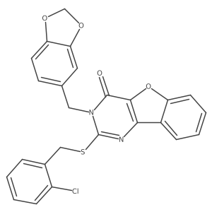 3-(1,3-benzodioxol-5-ylmethyl)-2-[(2-chlorobenzyl)sulfanyl][1]benzofuro[3,2-d]pyrimidin-4(3H)-one结构式
