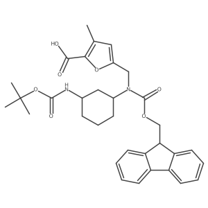 5-({[(1R,3R)-3-{[(tert-butoxy)carbonyl]amino}cyclohexyl]({[(9H-fluoren-9-yl)methoxy]carbonyl})amino}methyl)-3-methylfuran-2-carboxylic acid Structure