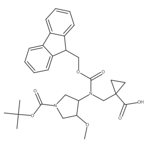 1-({[(3R,4R)-1-[(tert-butoxy)carbonyl]-4-methoxypyrrolidin-3-yl]({[(9H-fluoren-9-yl)methoxy]carbonyl})amino}methyl)cyclopropane-1-carboxylic acid结构式