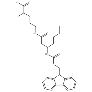 5-[(3R)-3-({[(9H-fluoren-9-yl)methoxy]carbonyl}amino)heptanamido]-2-methylpentanoic acid结构式