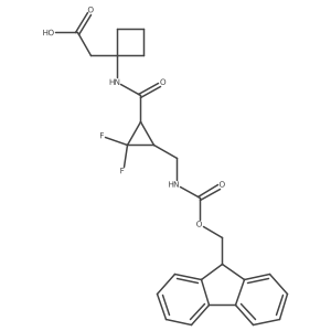 rac-2-{1-[(1R,3S)-3-[({[(9H-fluoren-9-yl)methoxy]carbonyl}amino)methyl]-2,2-difluorocyclopropaneamido]cyclobutyl}acetic acid结构式