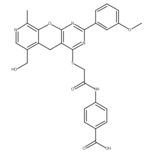 4-(2-((6-(hydroxymethyl)-2-(3-methoxyphenyl)-9-methyl-5H-pyrido[4',3':5,6]pyrano[2,3-d]pyrimidin-4-yl)thio)acetamido)benzoic acid Structure