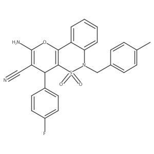 2-Amino-4-(4-fluorophenyl)-6-(4-methylbenzyl)-4,6-dihydropyrano[3,2-c][2,1]benzothiazine-3-carbonitrile 5,5-dioxide结构式