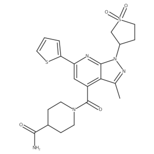 1-(1-(1,1-dioxidotetrahydrothiophen-3-yl)-3-methyl-6-(thiophen-2-yl)-1H-pyrazolo[3,4-b]pyridine-4-carbonyl)piperidine-4-carboxamide结构式