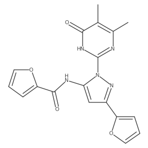 N-(1-(4,5-dimethyl-6-oxo-1,6-dihydropyrimidin-2-yl)-3-(furan-2-yl)-1H-pyrazol-5-yl)furan-2-carboxamide结构式