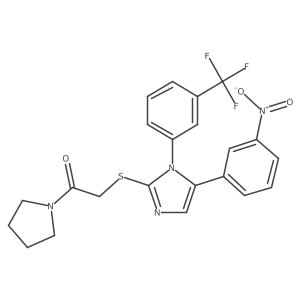 2-((5-(3-nitrophenyl)-1-(3-(trifluoromethyl)phenyl)-1H-imidazol-2-yl)thio)-1-(pyrrolidin-1-yl)ethanone结构式