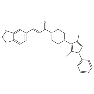 (E)-3-(benzo[d][1,3]dioxol-5-yl)-1-(4-(3,5-dimethyl-1-phenyl-1H-pyrazol-4-yl)piperazin-1-yl)prop-2-en-1-one结构式