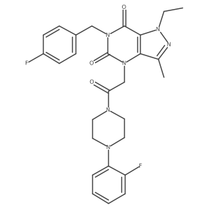 1-ethyl-6-(4-fluorobenzyl)-4-(2-(4-(2-fluorophenyl)piperazin-1-yl)-2-oxoethyl)-3-methyl-1H-pyrazolo[4,3-d]pyrimidine-5,7(4H,6H)-dione结构式