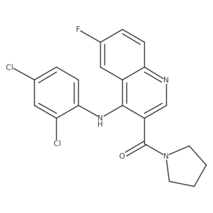 (4-((2,4-Dichlorophenyl)amino)-6-fluoroquinolin-3-yl)(pyrrolidin-1-yl)methanone结构式