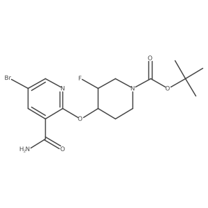 1-Piperidinecarboxylic acid, 4-[[3-(aminocarbonyl)-5-bromo-2-pyridinyl]oxy]-3-fluoro-, 1,1-dimethylethyl ester, (3S,4R)-结构式