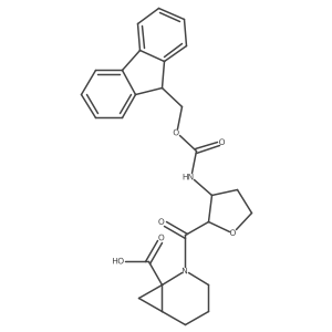(1RS,6SR)-2-[(2RS&,3SR&)-3-({[(9H-fluoren-9-yl)methoxy]carbonyl}amino)oxolane-2-carbonyl]-2-azabicyclo[4.1.0]heptane-1-carboxylic acid结构式