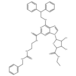N-(2-(3-benzylureido)ethyl)-6-(2,2-diphenylethylamino)-9-((2R,3R,4S,5S)-5-(ethylcarbamoyl)-3,4-dihydroxytetrahydrofuran-2-yl)-9H-purine-2-carboxamide结构式