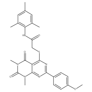 N-mesityl-2-((2-(4-methoxyphenyl)-6,8-dimethyl-5,7-dioxo-5,6,7,8-tetrahydropyrimido[4,5-d]pyrimidin-4-yl)thio)acetamide结构式