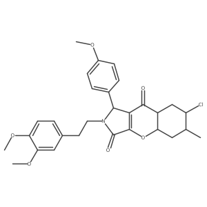 7-chloro-2-[2-(3,4-dimethoxyphenyl)ethyl]-1-(4-methoxyphenyl)-6-methyl-4a,5,6,7,8,8a-hexahydro-1H-chromeno[2,3-c]pyrrole-3,9-dione结构式