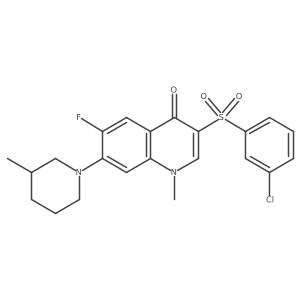 3-((3-chlorophenyl)sulfonyl)-6-fluoro-1-methyl-7-(3-methylpiperidin-1-yl)quinolin-4(1H)-one结构式