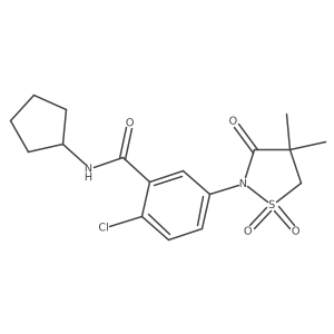 2-chloro-N-cyclopentyl-5-(4,4-dimethyl-1,1-dioxido-3-oxoisothiazolidin-2-yl)benzamide结构式