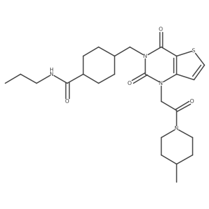 4-((1-(2-(4-methylpiperidin-1-yl)-2-oxoethyl)-2,4-dioxo-1,2-dihydrothieno[3,2-d]pyrimidin-3(4H)-yl)methyl)-N-propylcyclohexanecarboxamide结构式