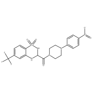 (1,1-dioxido-6-(trifluoromethyl)-3,4-dihydro-2H-benzo[e][1,2,4]thiadiazin-3-yl)(4-(4-nitrophenyl)piperazin-1-yl)methanone结构式