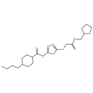 4-butyl-N-[5-[2-oxo-2-(tetrahydrofuran-2-ylmethylamino)ethyl]sulfanyl-1,3,4-thiadiazol-2-yl]cyclohexanecarboxamide结构式