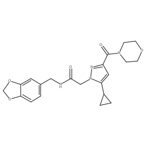 N-(benzo[d][1,3]dioxol-5-ylmethyl)-2-(5-cyclopropyl-3-(morpholine-4-carbonyl)-1H-pyrazol-1-yl)acetamide Structure