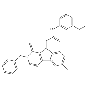 2-(3-benzyl-8-fluoro-4-oxo-3H-pyrimido[5,4-b]indol-5(4H)-yl)-N-(3-ethylphenyl)acetamide结构式