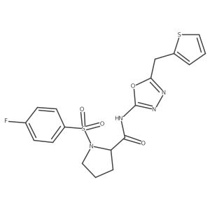 1-((4-fluorophenyl)sulfonyl)-N-(5-(thiophen-2-ylmethyl)-1,3,4-oxadiazol-2-yl)pyrrolidine-2-carboxamide结构式