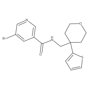 5-bromo-N-((4-(thiophen-2-yl)tetrahydro-2H-pyran-4-yl)methyl)nicotinamide结构式