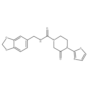 N-[(2H-1,3-benzodioxol-5-yl)methyl]-3-oxo-4-(1,3-thiazol-2-yl)piperazine-1-carboxamide结构式