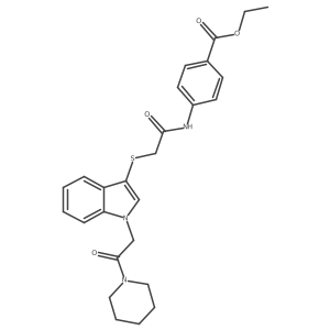 ethyl 4-[2-({1-[2-oxo-2-(piperidin-1-yl)ethyl]-1H-indol-3-yl}sulfanyl)acetamido]benzoate结构式
