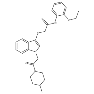 N-(2-ethoxyphenyl)-2-((1-(2-(4-methylpiperidin-1-yl)-2-oxoethyl)-1H-indol-3-yl)thio)acetamide结构式