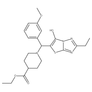 Ethyl 1-((2-ethyl-6-hydroxythiazolo[3,2-b][1,2,4]triazol-5-yl)(3-methoxyphenyl)methyl)piperidine-4-carboxylate Structure
