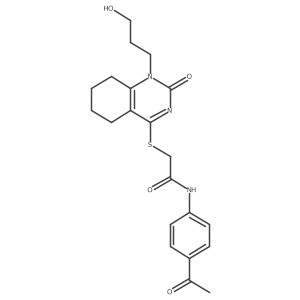 N-(4-acetylphenyl)-2-((1-(3-hydroxypropyl)-2-oxo-1,2,5,6,7,8-hexahydroquinazolin-4-yl)thio)acetamide结构式