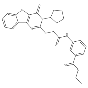Ethyl 3-({[(3-cyclopentyl-4-oxo-3,4-dihydro[1]benzofuro[3,2-d]pyrimidin-2-yl)sulfanyl]acetyl}amino)benzoate Structure