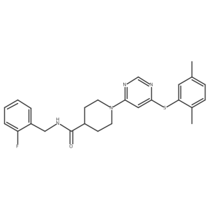1-(6-((2,5-dimethylphenyl)thio)pyrimidin-4-yl)-N-(2-fluorobenzyl)piperidine-4-carboxamide结构式