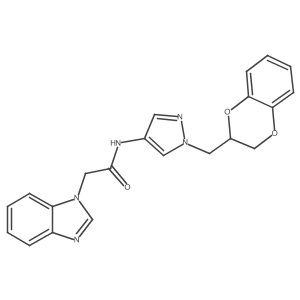 2-(1H-benzo[d]imidazol-1-yl)-N-(1-((2,3-dihydrobenzo[b][1,4]dioxin-2-yl)methyl)-1H-pyrazol-4-yl)acetamide结构式