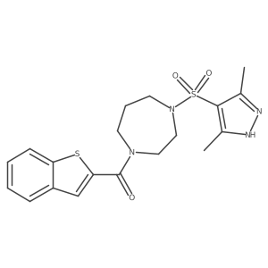 1-(1-benzothiophene-2-carbonyl)-4-[(3,5-dimethyl-1H-pyrazol-4-yl)sulfonyl]-1,4-diazepane Structure