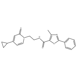 N-(2-(4-cyclopropyl-6-oxopyrimidin-1(6H)-yl)ethyl)-4-methyl-2-phenylthiazole-5-carboxamide结构式