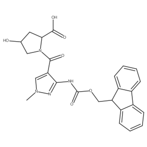 (2R,4R)-1-[3-({[(9H-fluoren-9-yl)methoxy]carbonyl}amino)-1-methyl-1H-pyrazole-4-carbonyl]-4-hydroxypyrrolidine-2-carboxylic acid结构式