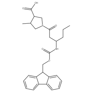 (3RS,4RS)-1-[(3R)-3-({[(9H-fluoren-9-yl)methoxy]carbonyl}amino)hexanoyl]-4-methylpyrrolidine-3-carboxylic acid Structure