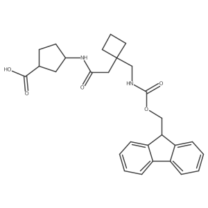 rac-(1R,3S)-3-(2-{1-[({[(9H-fluoren-9-yl)methoxy]carbonyl}amino)methyl]cyclobutyl}acetamido)cyclopentane-1-carboxylic acid结构式