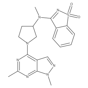 3-[(1-{1,6-dimethyl-1H-pyrazolo[3,4-d]pyrimidin-4-yl}pyrrolidin-3-yl)(methyl)amino]-1,2-benzothiazole-1,1-dione结构式