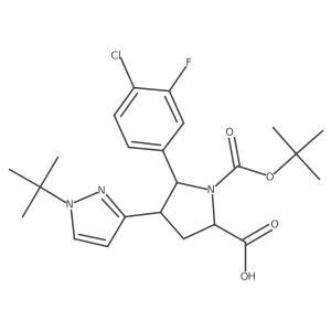 rac-(2R,5S)-1-(tert-butoxycarbonyl)-4-(1-(tert-butyl)-1H-pyrazol-3-yl)-5-(4-chloro-3-fluorophenyl)pyrrolidine-2-carboxylic acid结构式