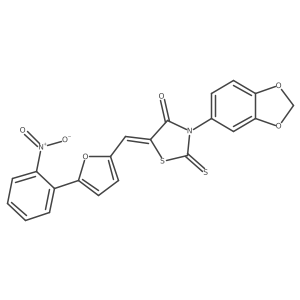 (Z)-3-(benzo[d][1,3]dioxol-5-yl)-5-((5-(2-nitrophenyl)furan-2-yl)methylene)-2-thioxothiazolidin-4-one Structure