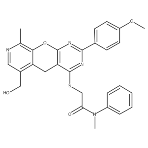 2-((6-(hydroxymethyl)-2-(4-methoxyphenyl)-9-methyl-5H-pyrido[4',3':5,6]pyrano[2,3-d]pyrimidin-4-yl)thio)-N-methyl-N-phenylacetamide结构式