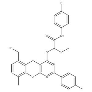 N-(4-fluorophenyl)-2-((2-(4-fluorophenyl)-6-(hydroxymethyl)-9-methyl-5H-pyrido[4',3':5,6]pyrano[2,3-d]pyrimidin-4-yl)thio)butanamide结构式