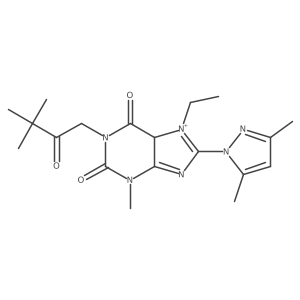 1-(3,3-dimethyl-2-oxobutyl)-8-(3,5-dimethylpyrazol-1-yl)-7-ethyl-3-methyl-5H-purin-7-ium-2,6-dione结构式